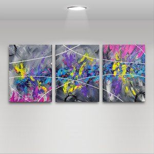 Original Abstract Art Canvas Painting Signed 14x33 - "Smooth Gravity"